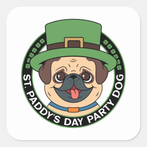 St Paddys Day Party Pug Dog Square Sticker