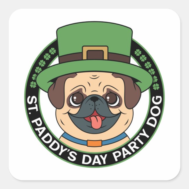 St. Paddy's Day Party Pug Dog Square Sticker (Front)