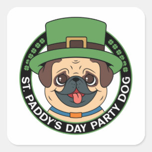 St. Paddy's Day Party Pug Dog Square Sticker