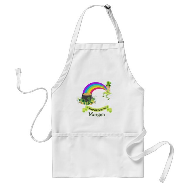 St Paddys Day Pot of Gold at the end of rainbow Adult Apron (Front)