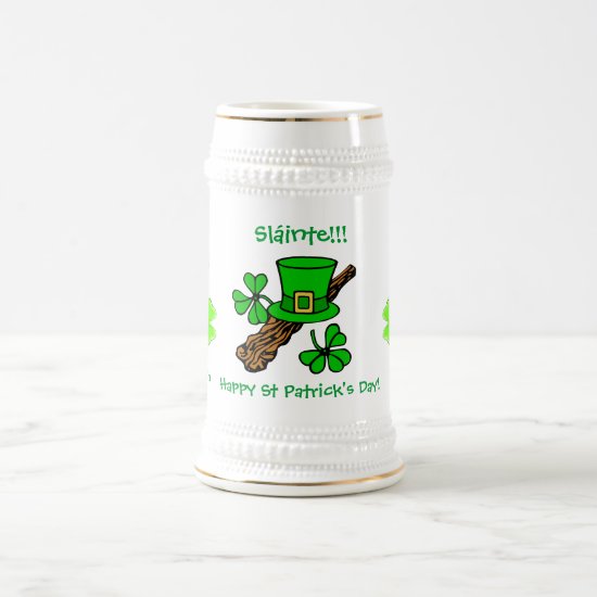 St Paddy's Day top hat, shamrock and shillelagh Beer Stein