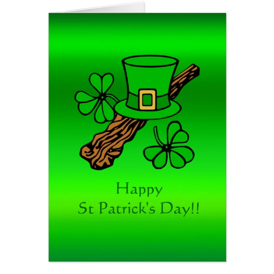 St Paddy's Day top hat, shamrock and shillelagh Card