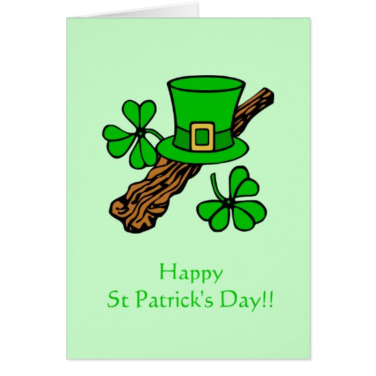 St Paddy's Day top hat, shamrock and shillelagh Card