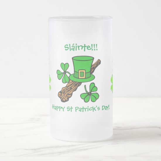 St Paddy's Day top hat, shamrock and shillelagh Frosted Glass Beer Mug