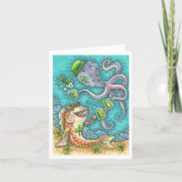 St. PADDY'S FISH AND OCTOPUS CHEERS TO GREEN BEER Holiday Card