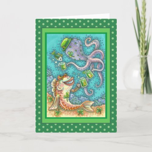 St PADDYS FISH AND OCTOPUS CHEERS TO GREEN BEER Holiday Card