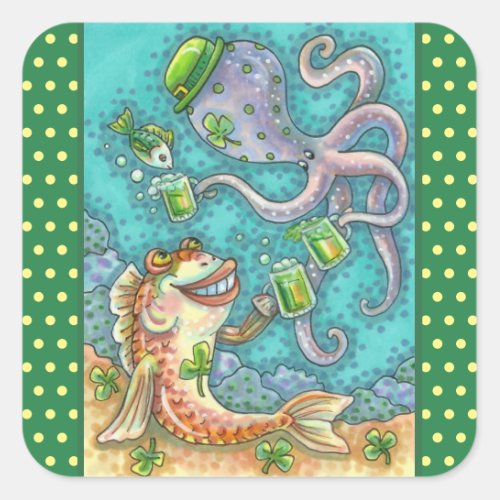 St PADDYS FISH AND OCTOPUS CHEERS TO GREEN BEER Square Sticker