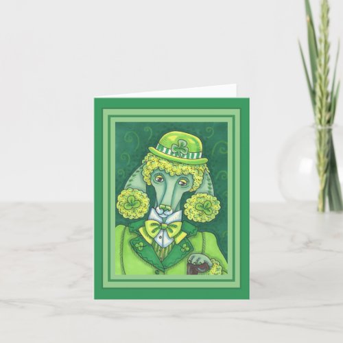 ST PADDYS IRISH GREEN FRENCH POODLE LUCKY DOG HOLIDAY CARD