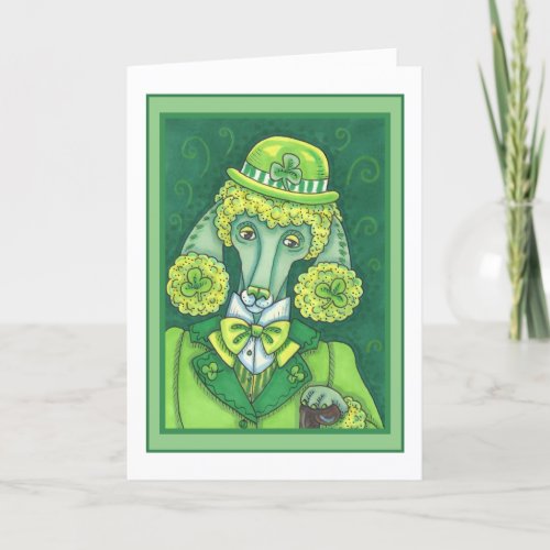 ST PADDYS IRISH GREEN FRENCH POODLE LUCKY DOG HOLIDAY CARD