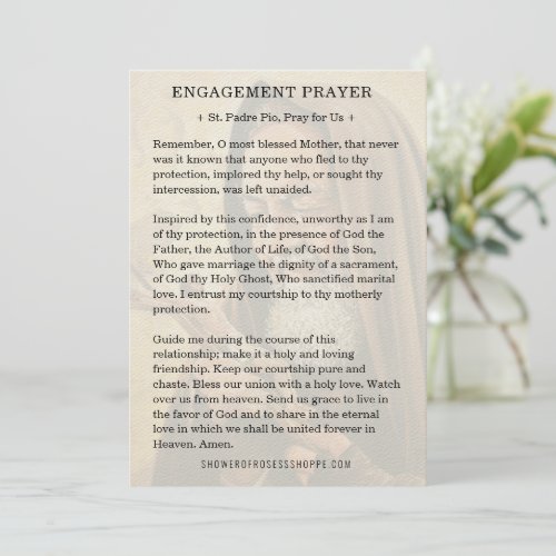 St Padre Pio Engagement Catholic Prayer  Thank You Card