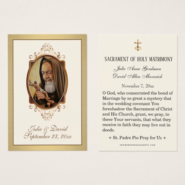 St. Padre Pio Gold Wedding Favor Holy (Front & Back)