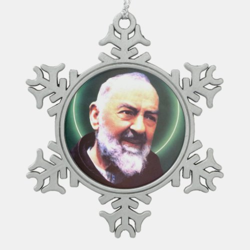 St Padre Pio pewter snowflake ornament