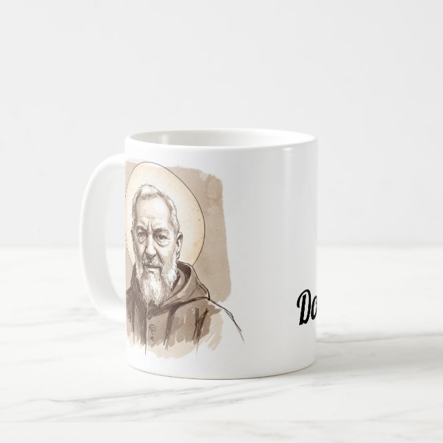 St Padre Pio, Pray Hope Don't Worry, Catholic Mug (Front Left)