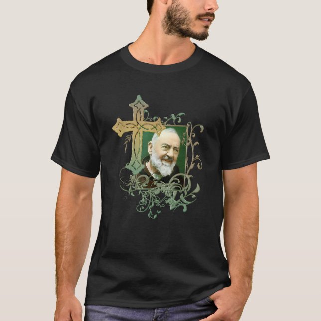 St Padre Pio Prayer Cross Catholics Holy Saints T-Shirt (Front)