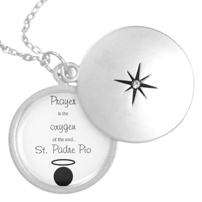 St. Padre Pio Quote Locket Necklace (Front)