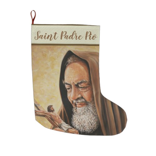 St Padre Pio with Crucifix Large Christmas Stocking