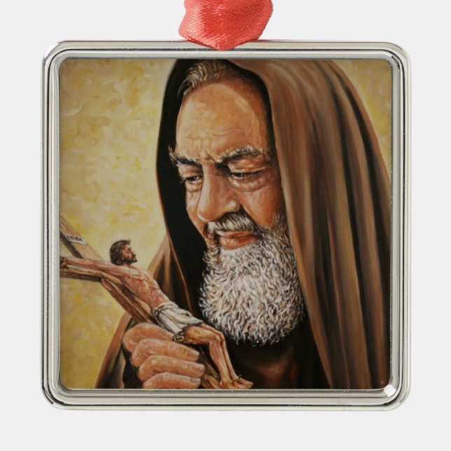 St. Padre Pio with Crucifix Metal Ornament (Front)
