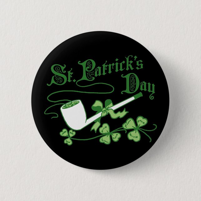 St Parrick's Day Leprechaun Pipe Pinback Button (Front)