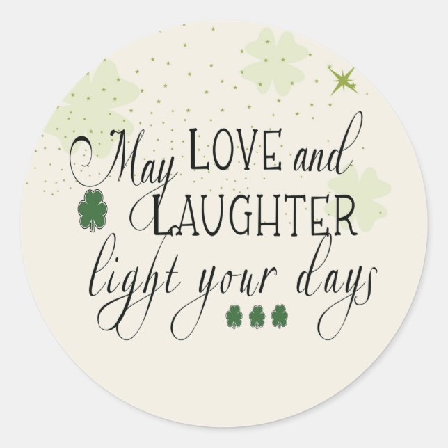 St Partick's Day Irish Blessing Green Shamrocks  Classic Round Sticker (Front)