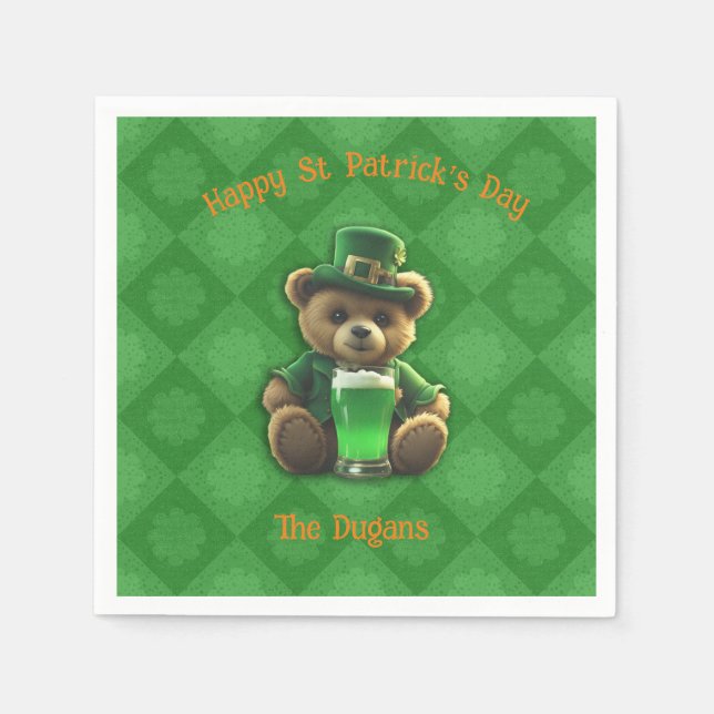 St. Patirck's Day Irish Teddy Bear Napkins (Front)