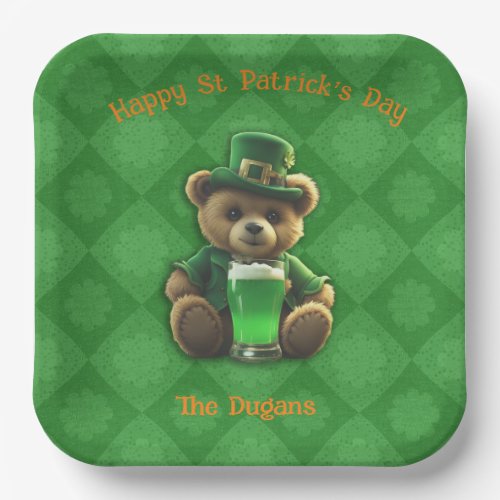 St Patircks Day Irish Teddy Bear Paper Plates