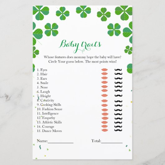 St patrick baby shower game baby traits (Front)