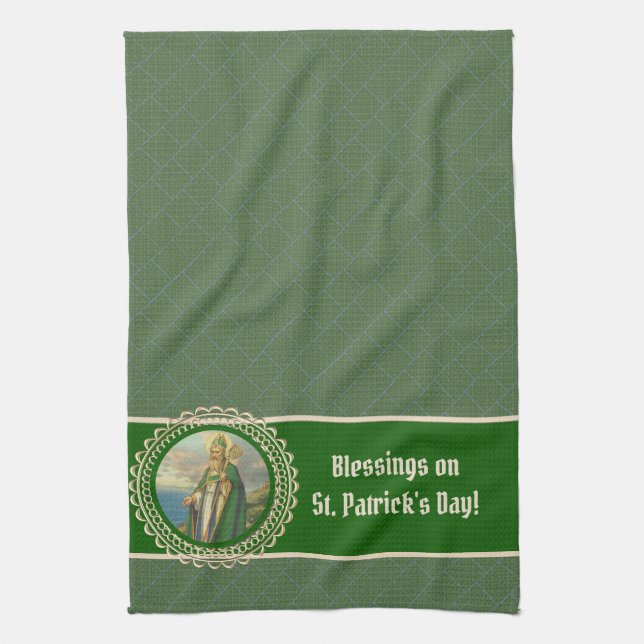 St. Patrick Bishop Irish Blessing Religious Kitchen Towel (Vertical)