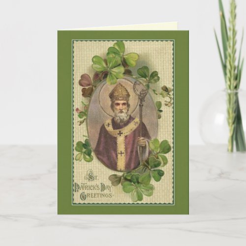 St Patrick Bishop Shamrocks Prayer Irish Card