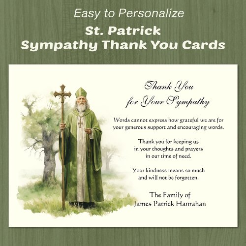 St Patrick Catholic Irish Sympathy Condolence Thank You Card