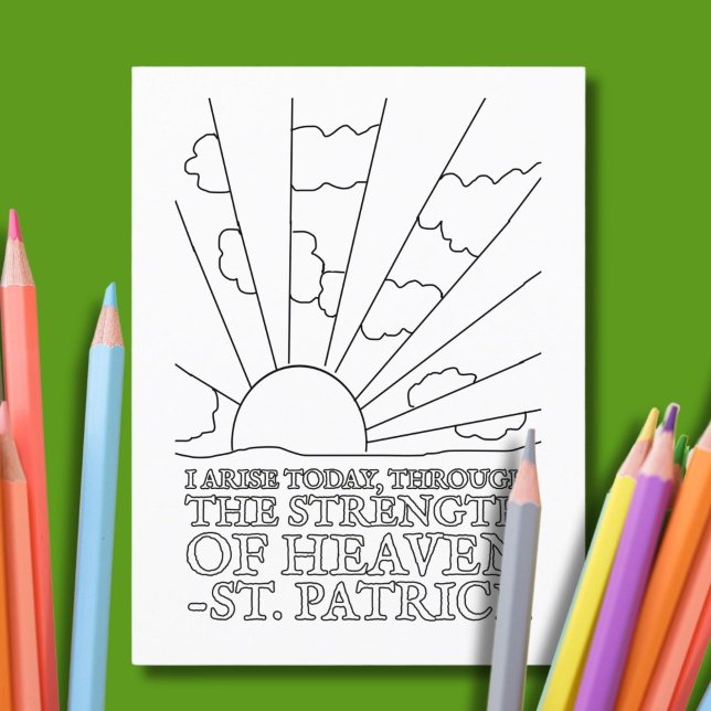 St. Patrick Catholic Prayer Whimsical Coloring  Postcard (This Catholic coloring card features a quote from the great St. Patrick.)
