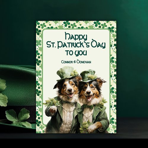 St Patrick Cheerful Irish Paws Duo Dog Holiday Card