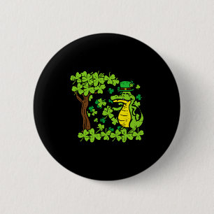 St Patrick Day Alligator Shamrock Saint Pattys Men Button