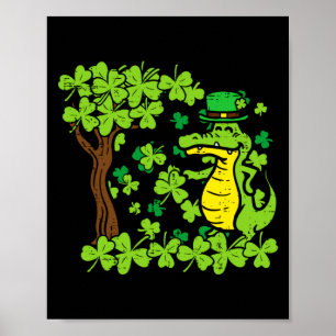 St Patrick Day Alligator Shamrock Saint Pattys Men Poster