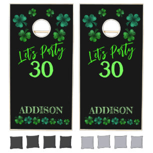 St Patrick Day Birthday Lets party shamrock Cornhole Set