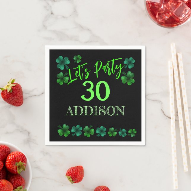 St Patrick Day Birthday Lets party shamrock Napkins (Insitu)
