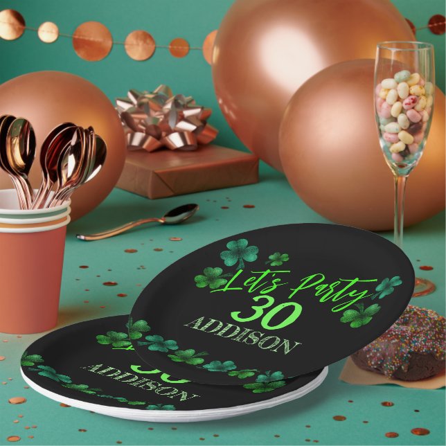 St Patrick Day Birthday Lets party shamrock Paper Plates (Multi)