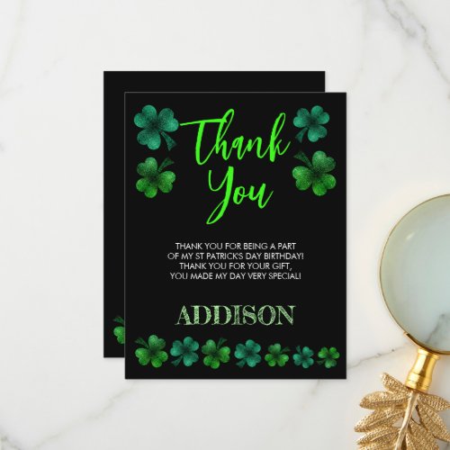 St Patrick Day Birthday Lets party shamrock Thank You Card