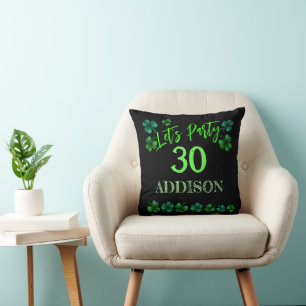 St Patrick Day Birthday Lets party shamrock Throw Pillow