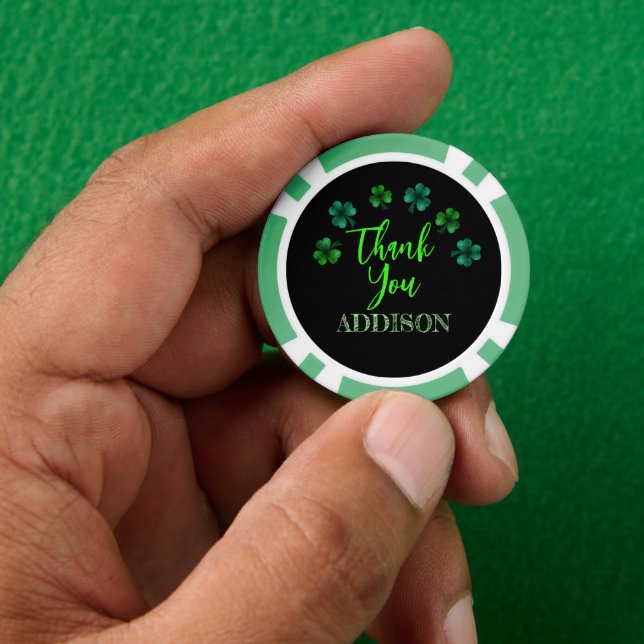 St Patrick Day Birthday party shamrock Thank you Poker Chips (Hand)