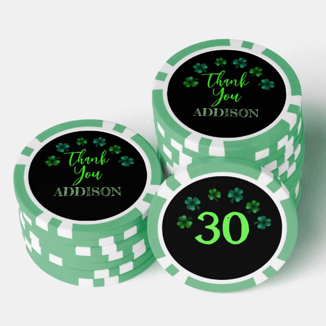 St Patrick Day Birthday party shamrock Thank you Poker Chips (Stack)