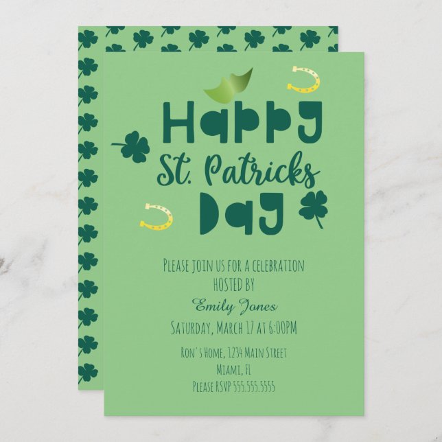 St Patrick Day Celebration Event Green Clover Invitation (Front/Back)