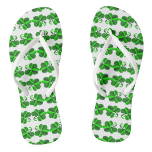 St Patrick Day. Clover shamrock. Flip Flops