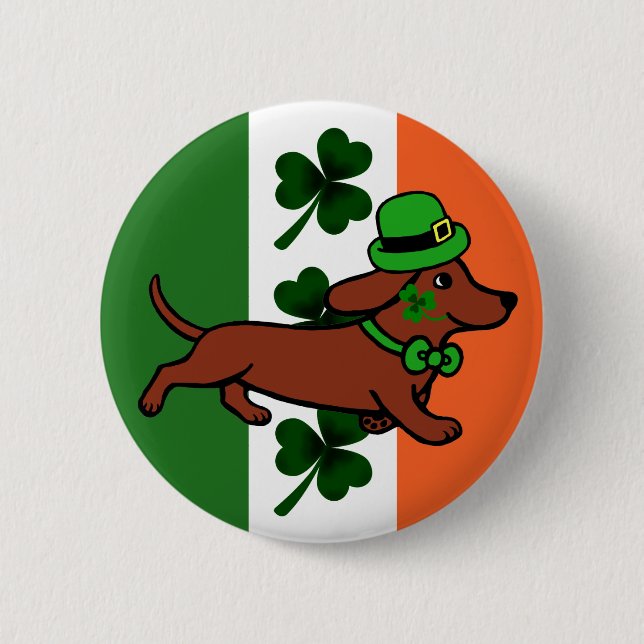 St. Patrick Day Dachshund Cartoon ７ Button (Front)