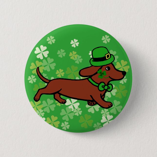 St. Patrick Day Dachshund Cartoon ７ Pinback Button (Front)