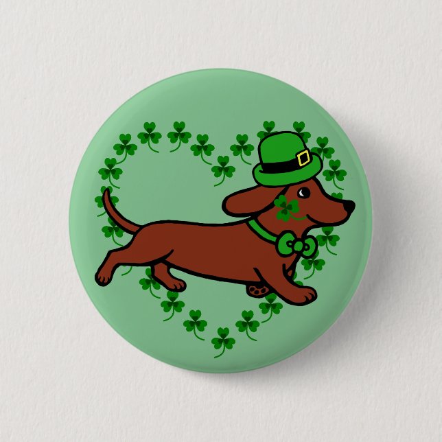 St. Patrick Day Dachshund Cartoon ７ Pinback Button (Front)