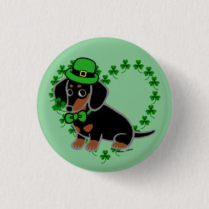 St. Patrick Day Dachshund Cartoon 3 Button