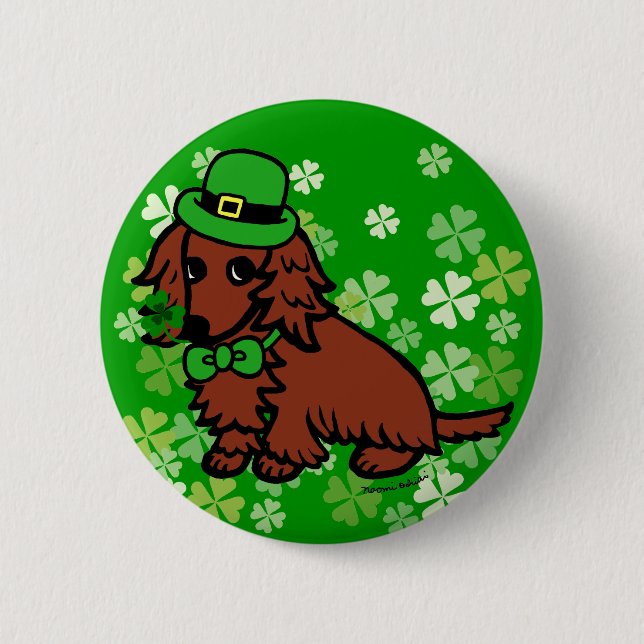 St. Patrick Day Dachshund Cartoon Button (Front)