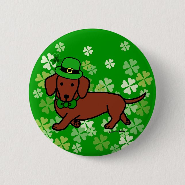 St. Patrick Day Dachshund Cartoon Button (Front)