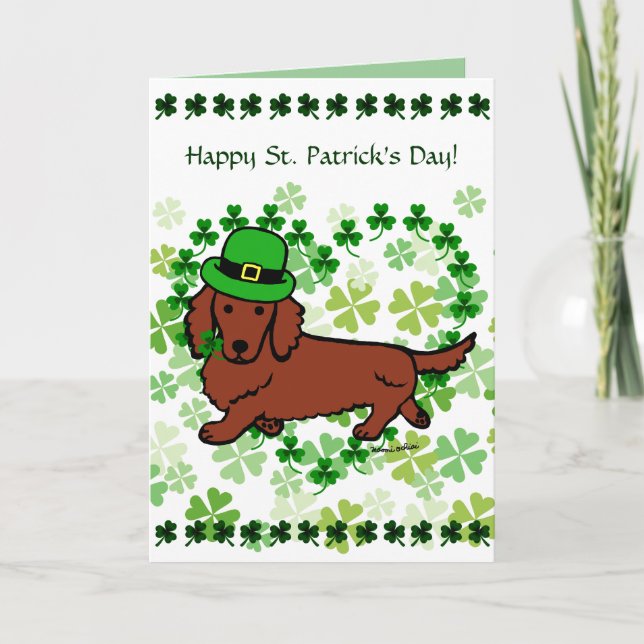 St. Patrick Day Dachshund Cartoon Card (Front)