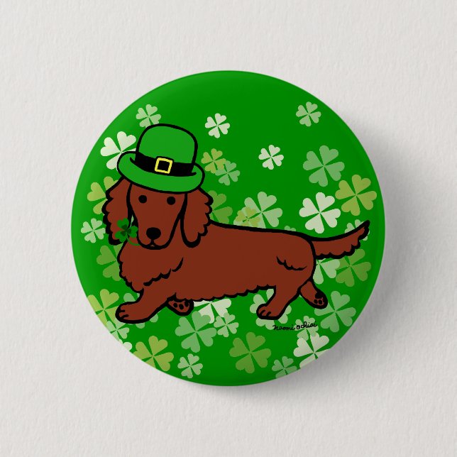 St. Patrick Day Dachshund Cartoon Pinback Button (Front)